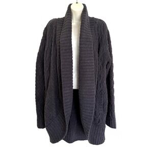 Barefoot Dreams CozyChic Cable Shawl Cardigan Gray Slate Blue M Style #BDWCC1551